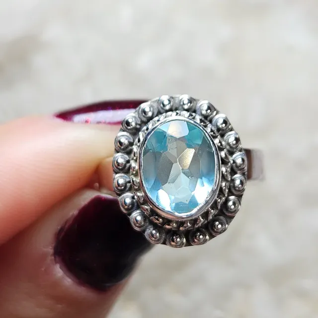 Anillo Plata 925 Topacio Azul Ovalado