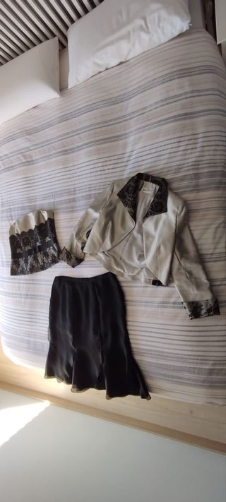 Conjunto Vestido Ceremonia Gris y Negro