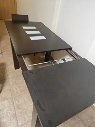 Mesa de comedor extensible madera y cristal