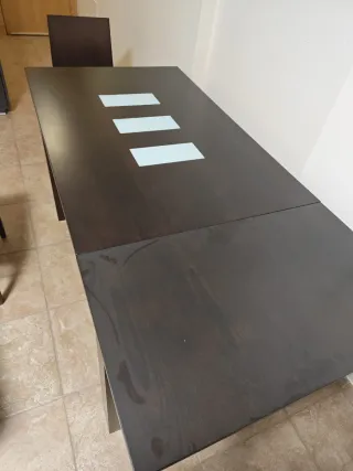 Mesa de comedor extensible madera y cristal