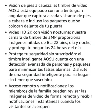 Timbre Inalámbrico Aosu con Cámara 2K