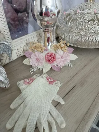 Tocado comunión y guantes a juego