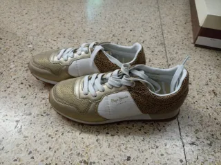 Bambas Pepe Jeans Mujer Oro y Blanco