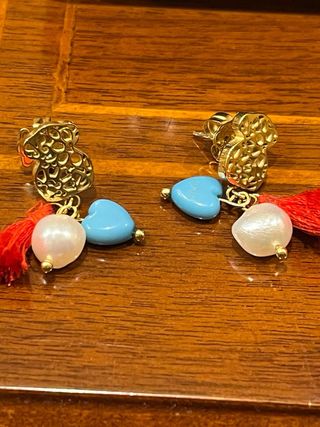 Pendientes Tous Corazón Perla Turquesa Dorados
