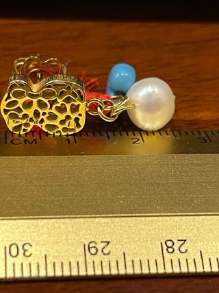 Pendientes Tous Corazón Perla Turquesa Dorados