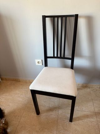 4 Sillas Comedor Madera Tela Beige/Negro