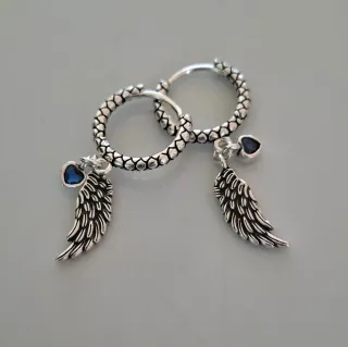 Pendientes Aro Plata Alas Corazón Azul