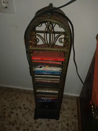 Mueble CD Mimbre y Forjado Marrón/Dorado