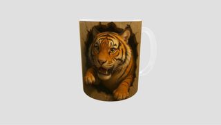 Taza con diseño de tigre rompiendo pared