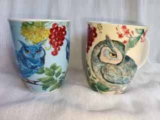 Tazze in ceramica con gufi e uva