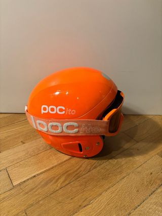 Casco y gafas de esquí Pocito niño naranja XS S