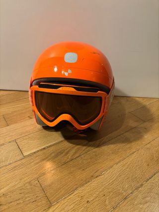 Casco y gafas de esquí Pocito niño naranja XS S