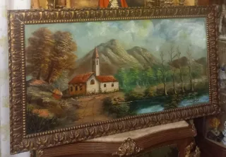 Quadro paesaggio con chiesa misure 100x67