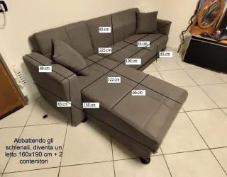 Divano angola colore grigio in tessuto