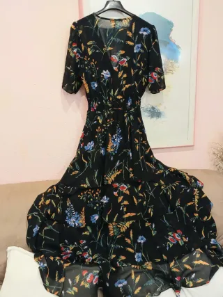Vestido Maje floral volantes corte delantero