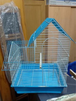 Gabbia per uccelli blu e argento
