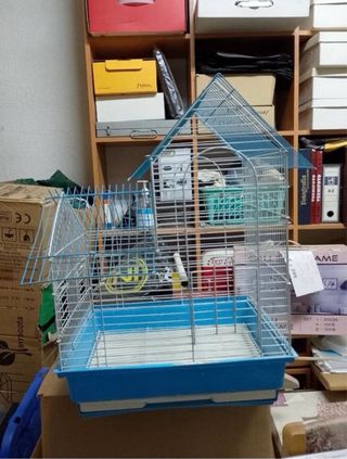 Gabbia per uccelli blu e argento