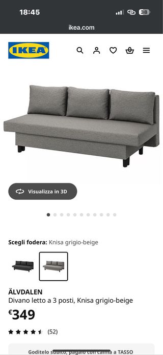 Divano letto grigio in tessuto