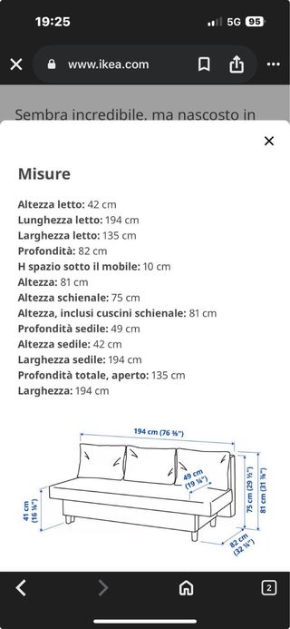 Divano letto grigio in tessuto