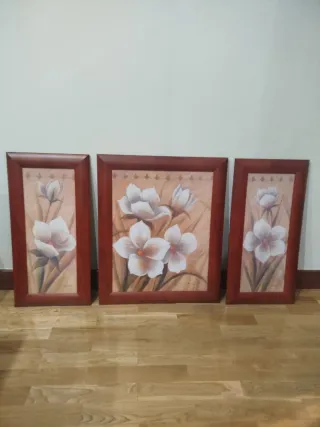 Set di 3 quadri floreali in legno