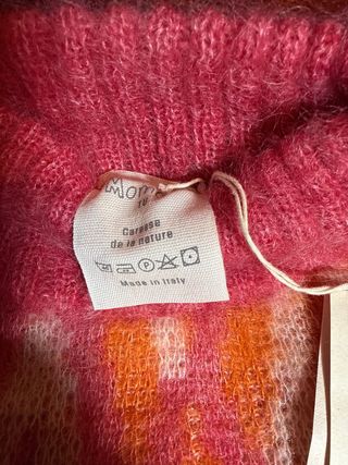 Jersey suave lana naranja y rosa con etiqueta