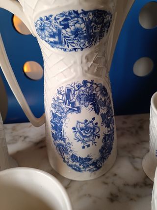 Brocca e Bicchieri Ceramica Blu e Bianco