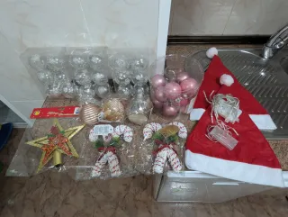 Lote adornos Navidad: bolas, estrella, luces