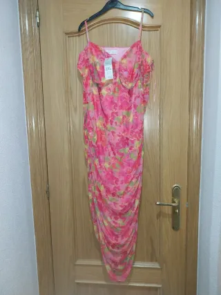 Vestido floral rosa tirantes XXL
