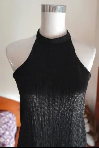 Only Vestido Maxi Negro/Plata Cuello Halter S o 36