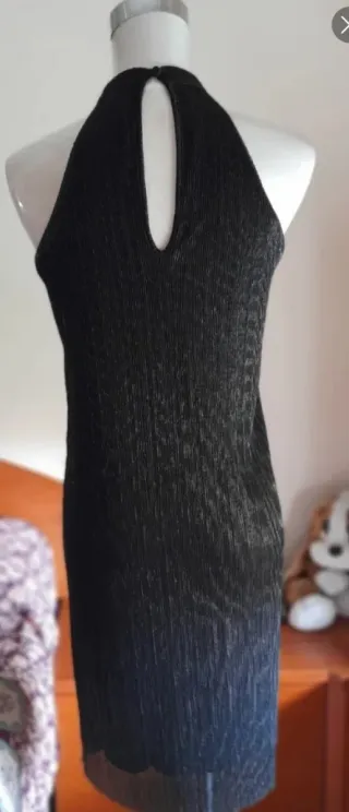 Only Vestido Maxi Negro/Plata Cuello Halter S o 36