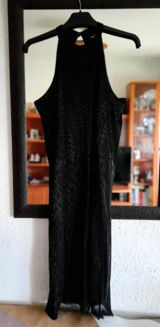 Only Vestido Maxi Negro/Plata Cuello Halter S o 36