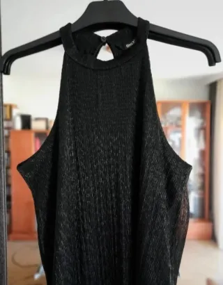 Only Vestido Maxi Negro/Plata Cuello Halter S o 36