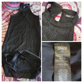 Only Vestido Maxi Negro/Plata Cuello Halter S o 36