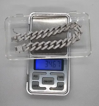 Pulsera Plata 925 Cubana con P/ Blancas