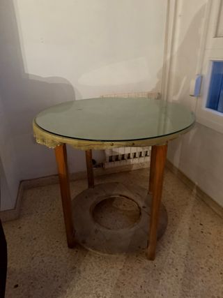 Mesa camilla redonda cristal y madera