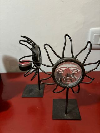 Portacandele sole in metallo e vetro