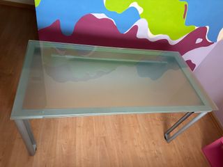 Mesa escritorio aluminio y cristal moderna