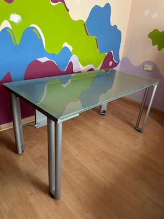 Mesa escritorio aluminio y cristal moderna