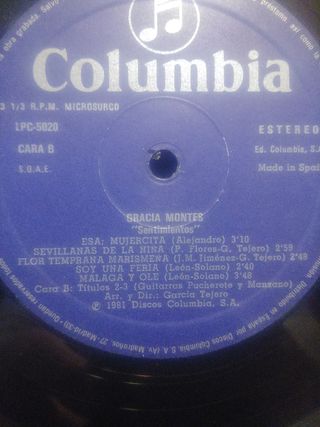 Vinilo Gracia Montes - Sentimientos