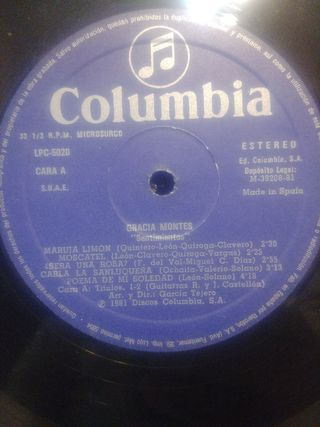 Vinilo Gracia Montes - Sentimientos