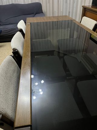 Mesa de comedor cristal y madera