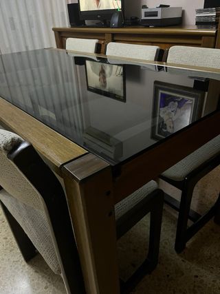 Mesa de comedor cristal y madera