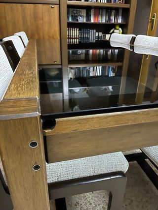 Mesa de comedor cristal y madera