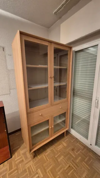 Mueble Vitrina Estantería Madera y Cristal
