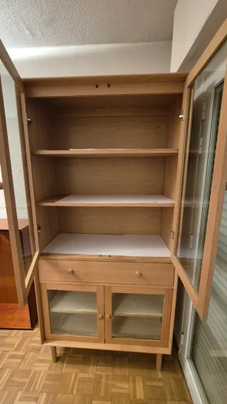 Mueble Vitrina Estantería Madera y Cristal