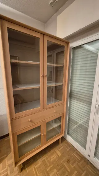 Mueble Vitrina Estantería Madera y Cristal