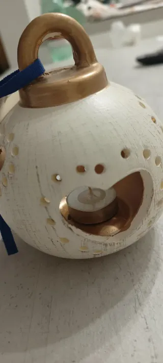 Lanterna Natale Ceramica Cuore Oro Bianco