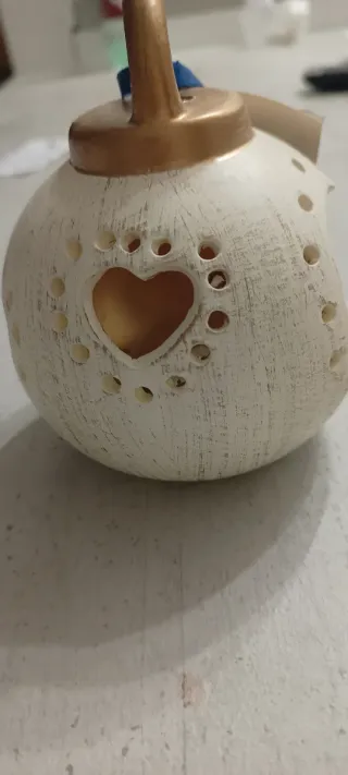 Lanterna Natale Ceramica Cuore Oro Bianco