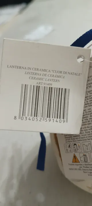 Lanterna Natale Ceramica Cuore Oro Bianco