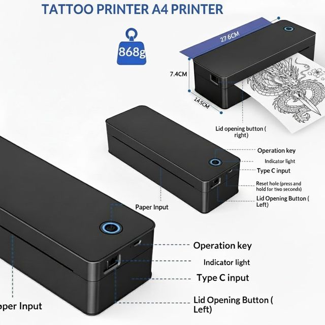 Impresora Tatuajes Térmica A4 Negra